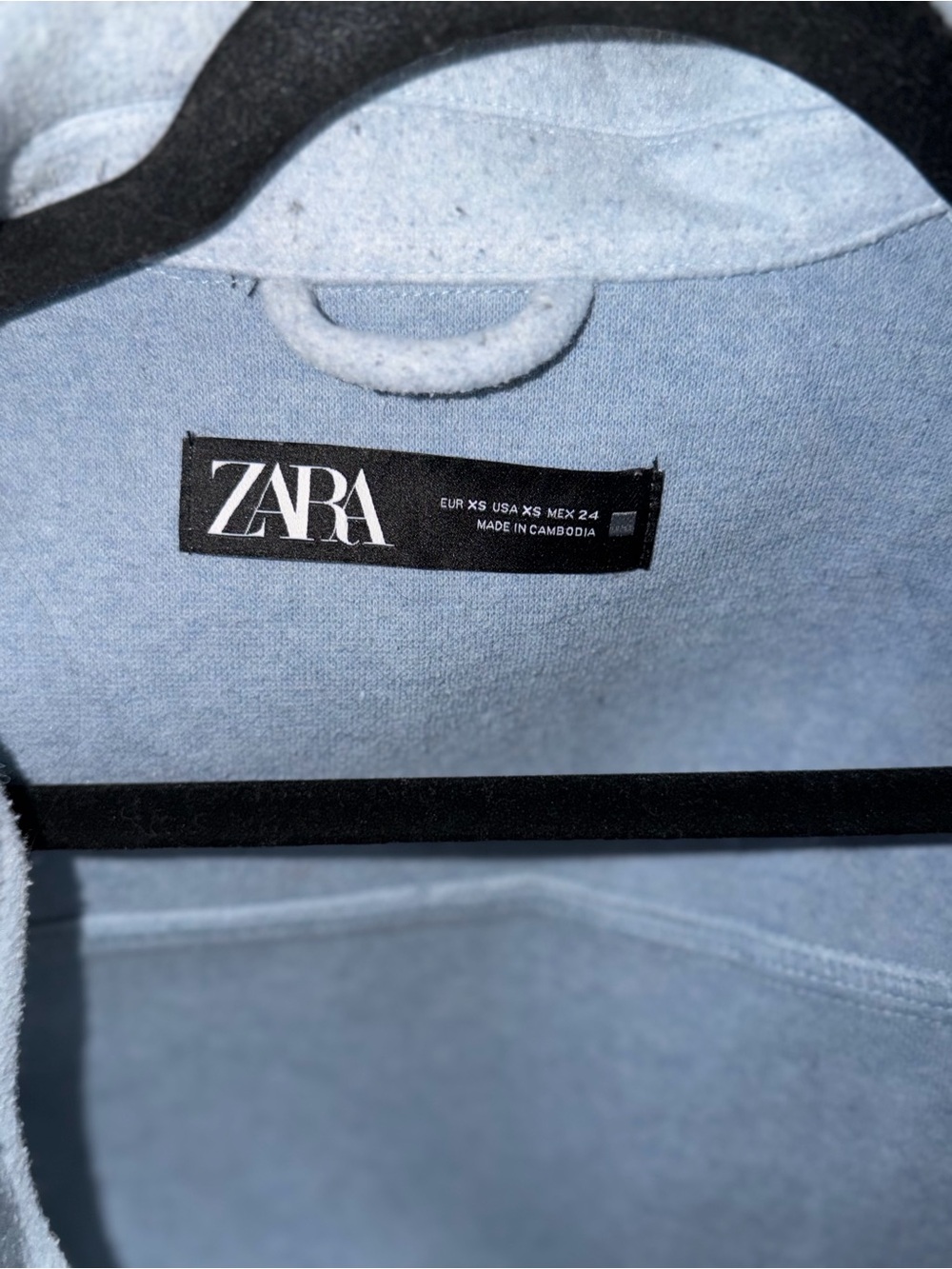 Zara Women’s XS Light Blue Cropped Shacket Jacket Snap Front Utility Pockets - Picture 3 of 4
